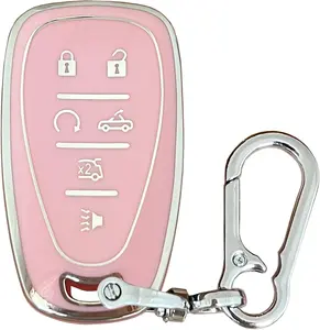 Key Fob Cover Fit for Chevrolet Keyless Entry Remote Control Key Protective Cover Fit for 2016-2021 Chevy Camaro 6 Buttons Key (Pink-Silver)