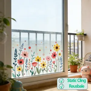 Vibrant Floral Window Stickers, Reusable Static Adhesive PVC Decals, Perfect for Glass Doors, Windows, and Kids' Room Decor