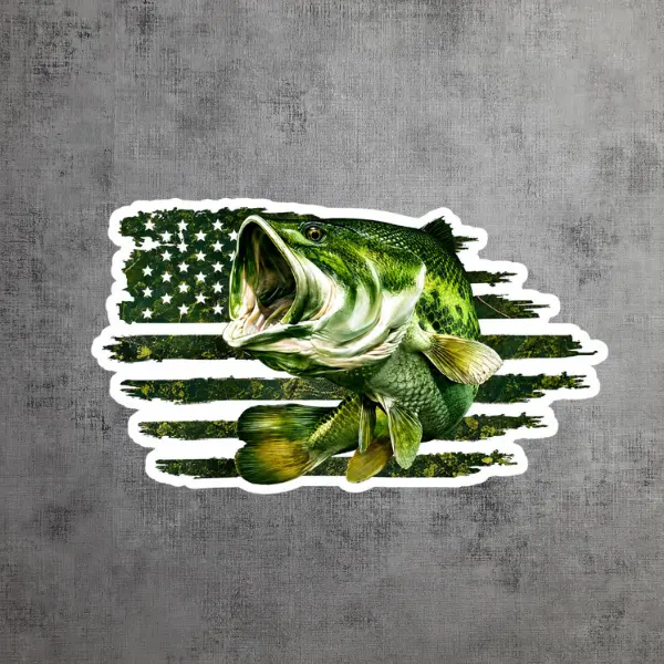 Largemouth Bass Fishing Sticker, American Flag Bass Decal, Patriotic Fishing Vinyl Sticker, Bass Fisherman Gift, Fishing Boat Truck Laptop Sticker