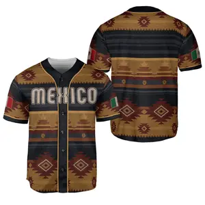 Aztec Tribal Culture Mexico Print Training Jerseys Stripe Baseball Shirt Mexico Flag Cozy Breathable Jersey Lightweight Polyester Unisex Athletic Fit Button Front