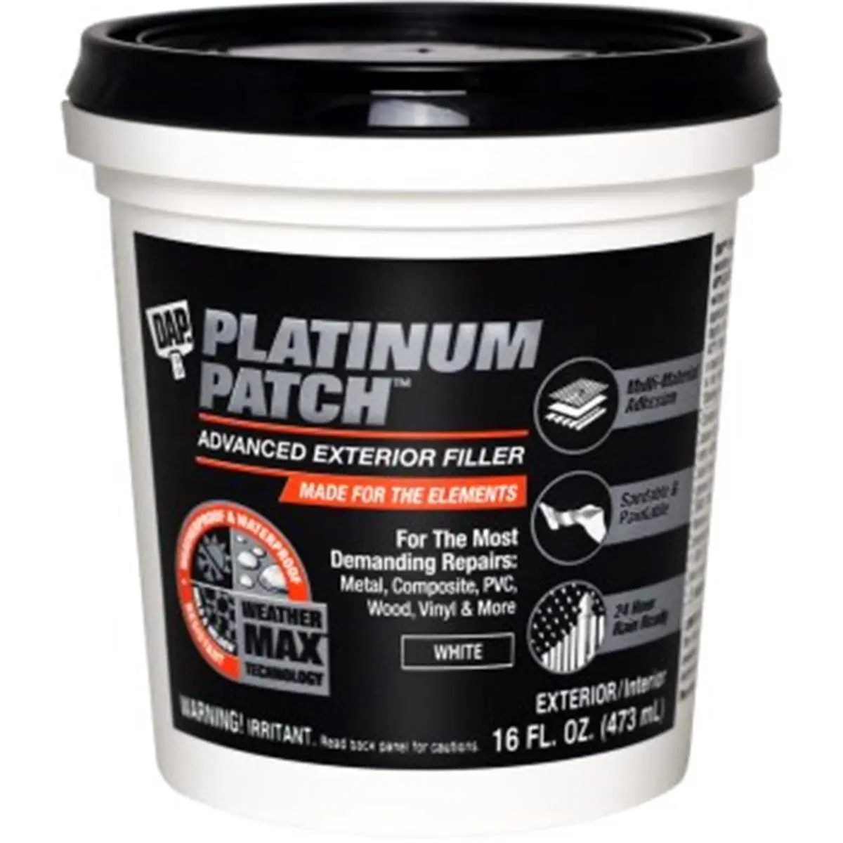 Dap Platinum Patch Filler (16 oz) – Advanced Outdoor Exterior Filler, Water Resistant, Mold, Mildew and Algae Resistant, Won’t Blister, For Composite, Vinyl & Metal Exterior Surfaces, Advanced Exterior Filler, Hydrophobic Coat