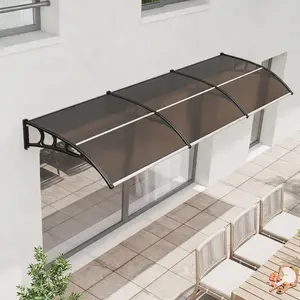Weather-Resistant Door Awning Canopy – Outdoor Polycarbonate Shelter with UV, Rain, Snow & Sun Protection – Heavy-Duty Plastic Steel Brackets – Appropriate for Patio, Garden & Backyard – Transparent & Brown