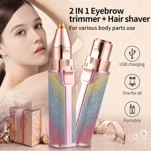 Lápiz labial tipo 2 en 1 recortador de cejas indoloro con carga , removedor de vello de ojos, recortador de vello de nariz eléctrico Eyebrow Shaper Set Eyebrow Facial Trimmer