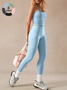 2 Piece Women's Tank Top and High Waist Pants Set, Gym Yoga Outfit, Removable Padding and Breathable Design for Yoga and Fitness, Tight-Fitting Outdoor Sport