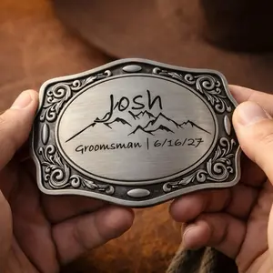 Personalized Western Belt Buckle, Custom Engraved Groomsman Best Man Wedding Gift