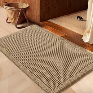 IM HOME Waffle Bath Mat, Boho Woven Modern Bath Mat Rugs, Absorbent Non Slip Bathroom Rugs, Soft Washable Bath Rugs with Tassels for Bathroom, Bedroom, Kitchen, Shower, Tub outdoorfun