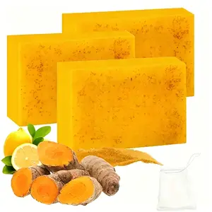 3PCS Turmeric & Kojic Soap, Moisture Cold Pressed Soap For Face & Body, Moisturizing Body Wash & Soap For Women & Men Cleansing, Turmeric Soap Deep Cleanse & Hydrate Face & Body，Lemon Turmeric Kojic acid soap