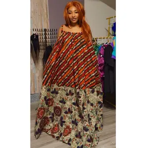 Ankara ACHALUGO DRESS in Vibrant Blue & Green with Free Matching Rattan Earrings for Stylish Outfits