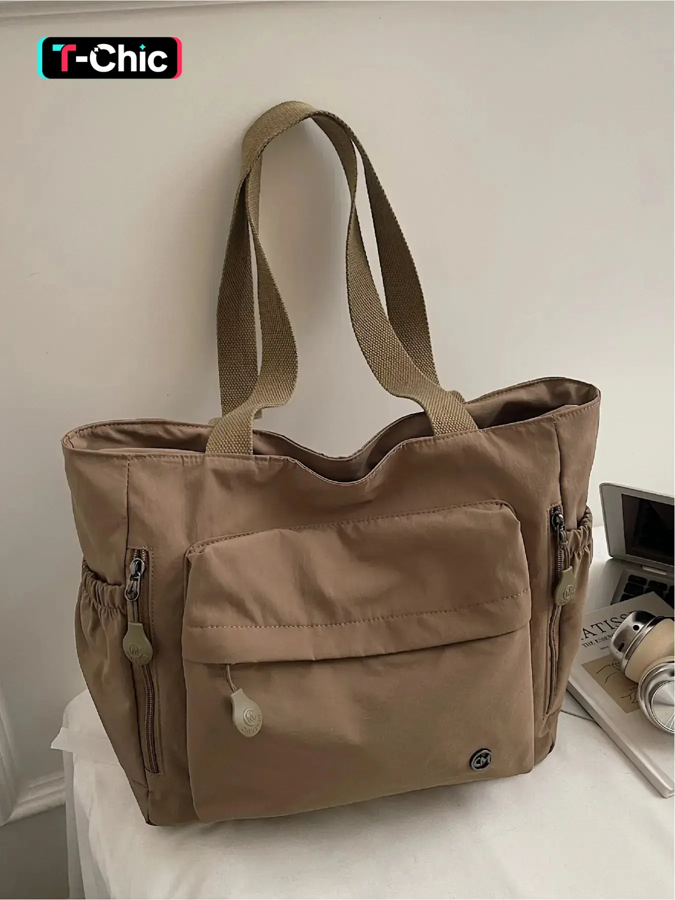 Large capacity women's bag Korean version 2025 new fashion simple one shoulder tote bag canvas bag college student computer bag multi pocket casual commuter bag Everyday Work Bag suitable for work, shopping, Trendy versatile bag