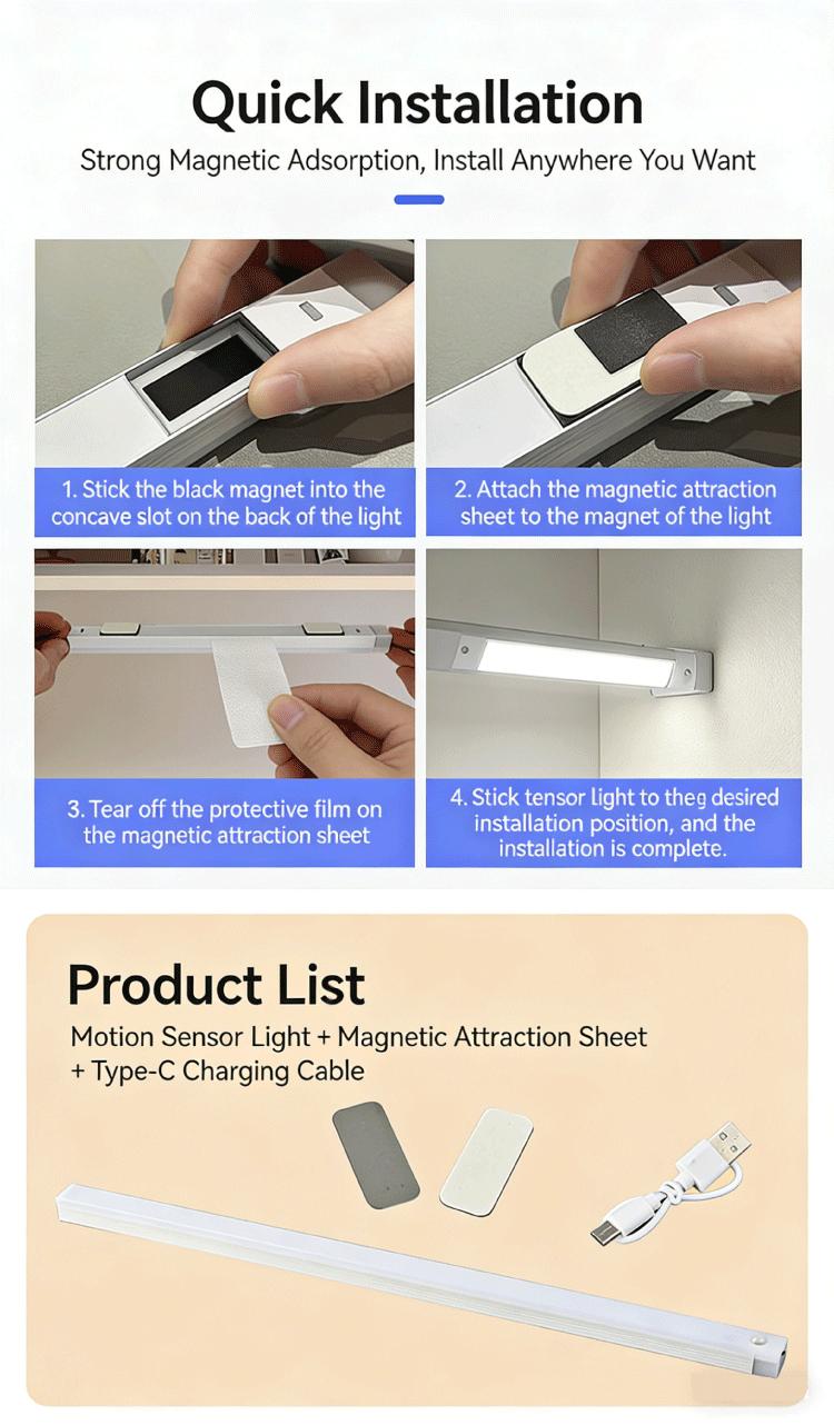 No Wiring Needed Under Cabinet Lights 6 Pack, Motion Sensor Turns On Instantly, 11.8in Rechargeable Magnetic Stick On Lights,White Color Temps Dimmable, Perfect Under Counter Lighting for Kitchen, Stairs, Closet, Night Use