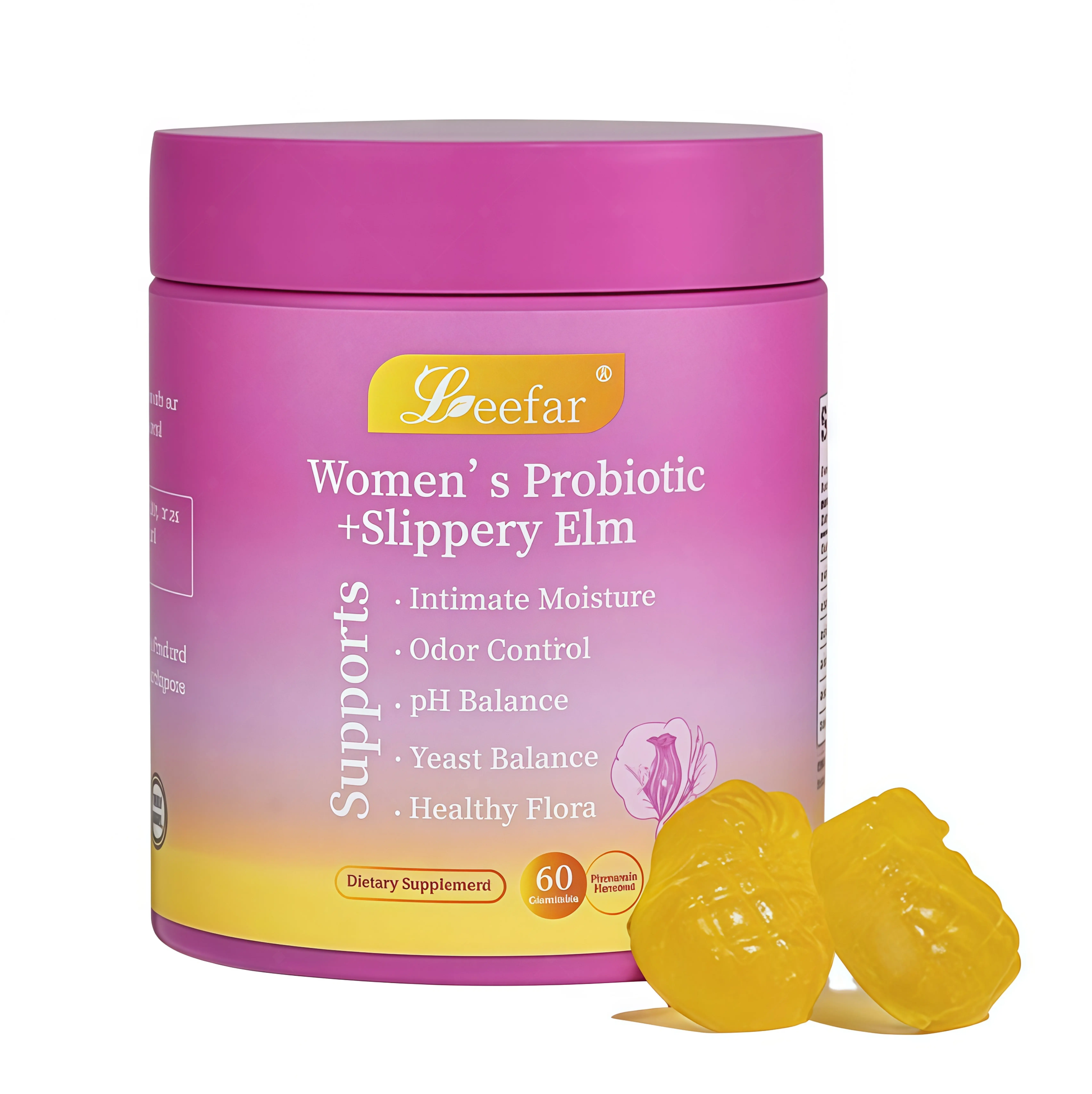 LEEFAR Her Probiotics Gummies UL - All in One Solution with Slippery Elm and Prebiotics & Lactobacillus Probiotic Blend for Women's pH Balance and Dryness Hawaiian Pineapple Gummies Dietary Supplement