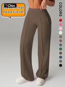 Women's Plain Loose Straight Leg Pants, Wide Leg High Waisted Athletic Sporty Casual Sweatpants with Pockets, Athleisure Bottoms, Comfortable Daily Wear, Casual Sporty Trousers [Fits Small - Size Up Recommended]
