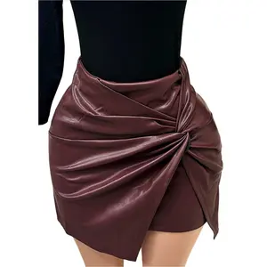 Drop A Line Burgundy Faux Leather Stretchy Skirt