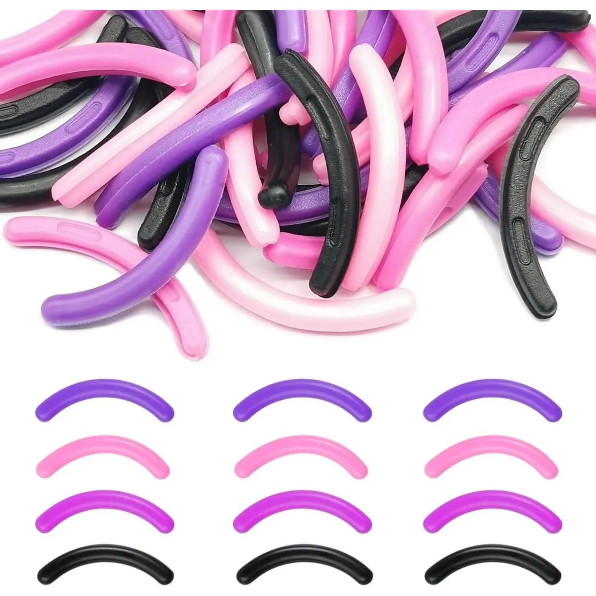 qiipii 40-Piece Universal Curler Replace Pads, Soft Rubber Eyelash Curler Refills with Transparent Storage Box, 10 Each of Black, Purple, Rose Red, Pink (Beauty & Personal Care Makeup Product)