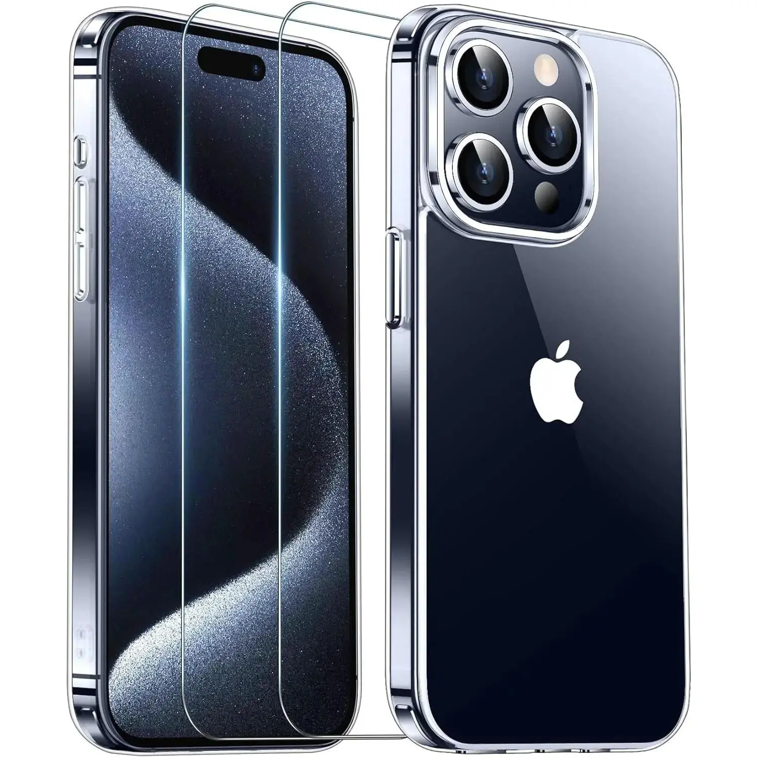 Entronix Case Compatible with iPhone 15 Pro Max - [Hard] Slim Clear & 2 Screen Protectors Cover Tempered