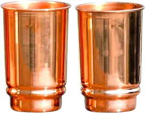 Pure Copper Glass for Drinking Water - Tumbler Set of 2 (13.53 Oz , 400ml Approx) - Copper Cup Set for Ayurveda Health Benefits - Drinkware, Mug Aesthetic Traditional
