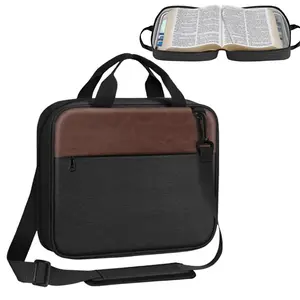 Large Carrying Bag for Bible/Church Study Book with Detachable Shoulder Strap & Zippered Pockets -  Large Capacity Bible Case for Men/Women