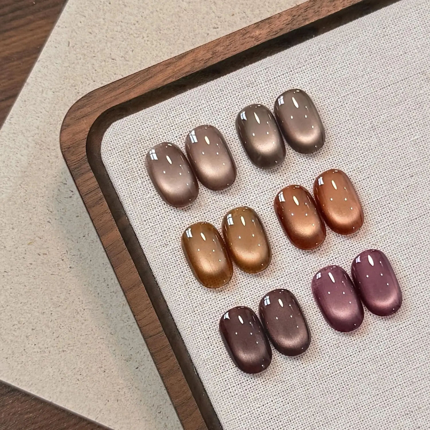 GAOY Brown Cat Eye Gel Nail Polish Kit with Magnet, 6 Colors, Spark Amber | Brown Burgundy Colors, Magnetic Glitter Glassy Holographic Gel Nail Polish Set, UV/LED Cure Required, DIY Manicure at Home