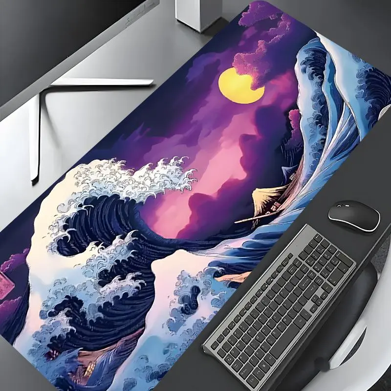 Japanese Sea Wave Pattern Mouse Pad, Rectangle Gaming Mouse Pad, Non-slip Rubber Base Desk Keyboard Mat for Home Office, Aesthetic Desk Accessories, Desk Decor