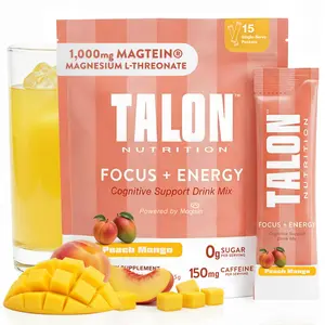 Talon Focus and Energy Drink Mix – Magtein Magnesium L-Threonate, Alpha GPC, Rhodiola & L Theanine - Brain Supplements for Memory and Focus with Caffeine - 15 Single Serve Packets