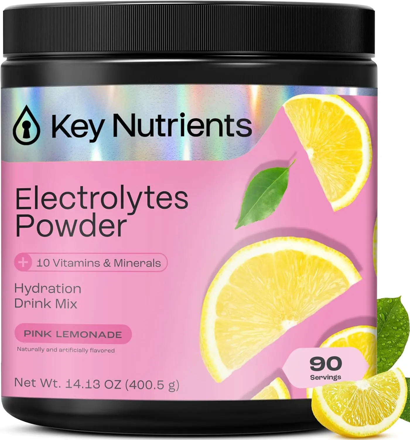KEY NUTRIENTS Pink Lemonade Energy Drink Powder with Electrolytes No Sugar - 90 Servings | Zero Sugar Calories & Carbs | Keto-Friendly | 6 Key Electrolytes | 18 Vitamins & Minerals | Gluten Free | Made in USA