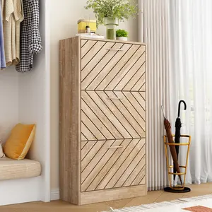 FUFU&GAGA (QC) Shoe Storage Cabinet with 3/2 Flip Drawers & Twill Louver Doors, Wood Shoe Rack Storage Organizer for Entryway, Hallway & Bedroom