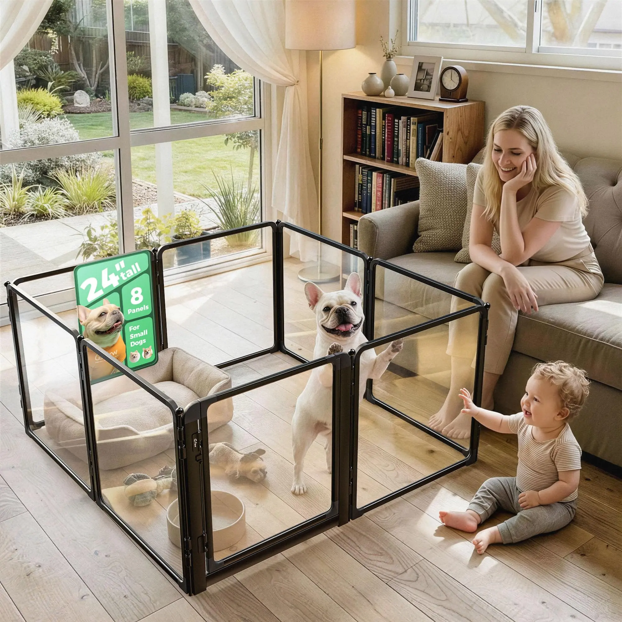 FXW AuraSpace Pro Universal Acrylic Indoor Dog Playpen - Heavy-Duty Metal Frame Puppy Playpen, No Climbing Out Pet Enclosure