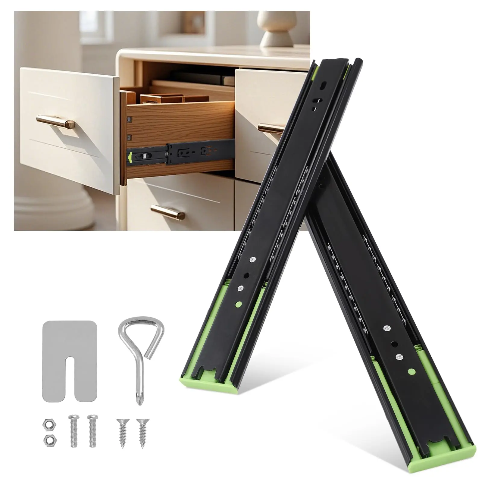 GARVEE Heavy Duty Drawer Slides - Available in 10 and 5 Pair Options with Lengths of 12, 14, and 16 Inches, 100 LB Load Capacity, Full Extension Ball Bearing, Ideal for Dressers, Kitchens, and Cabinets.