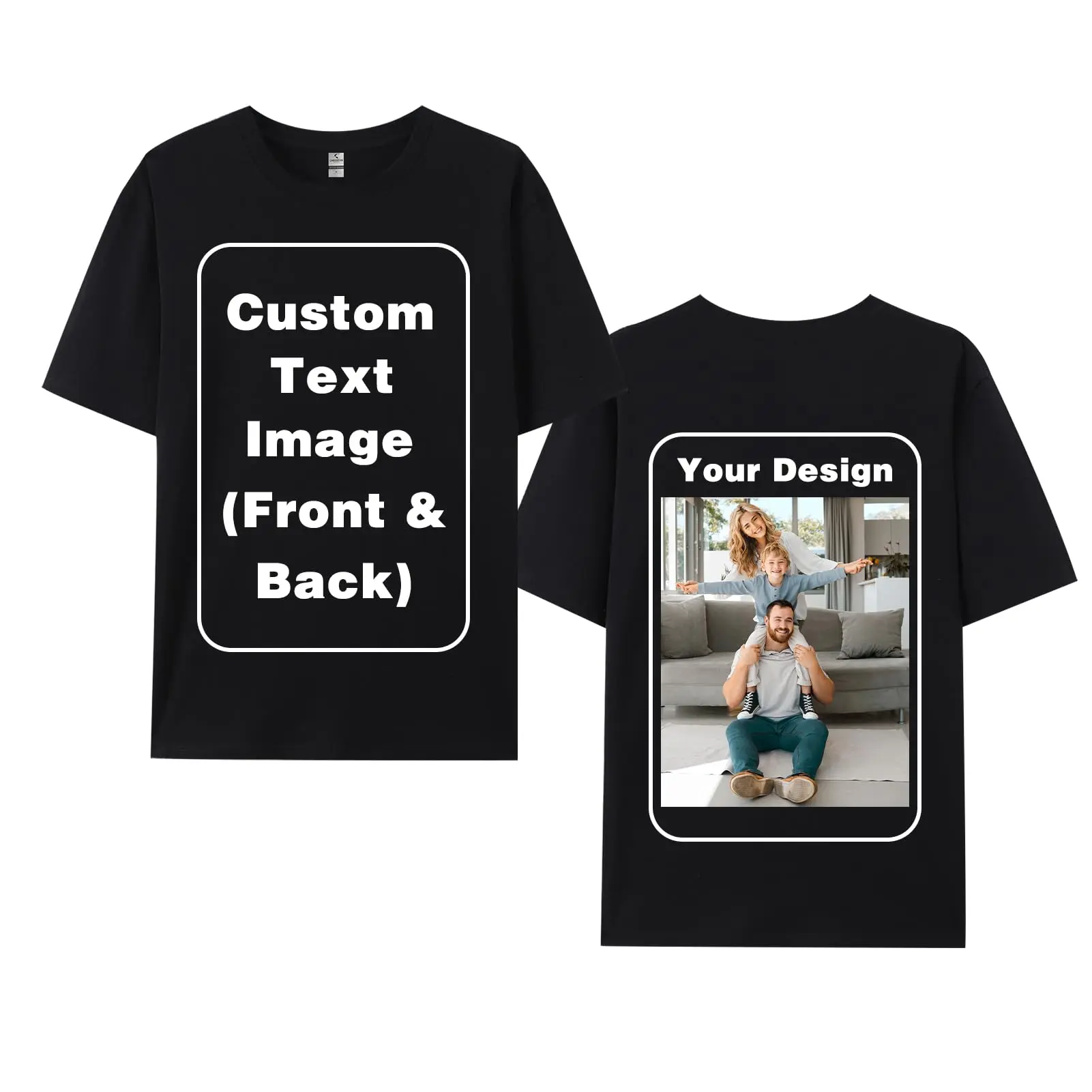 CARPESUN Unisex Streetwear Top, Personalized with Double-Sided Photo, Text or Logo, Round Neck Gift for Chinese New Year & Valentines Day, Tshirt, Shortsleeve, Print, Childrens Day, Breathable