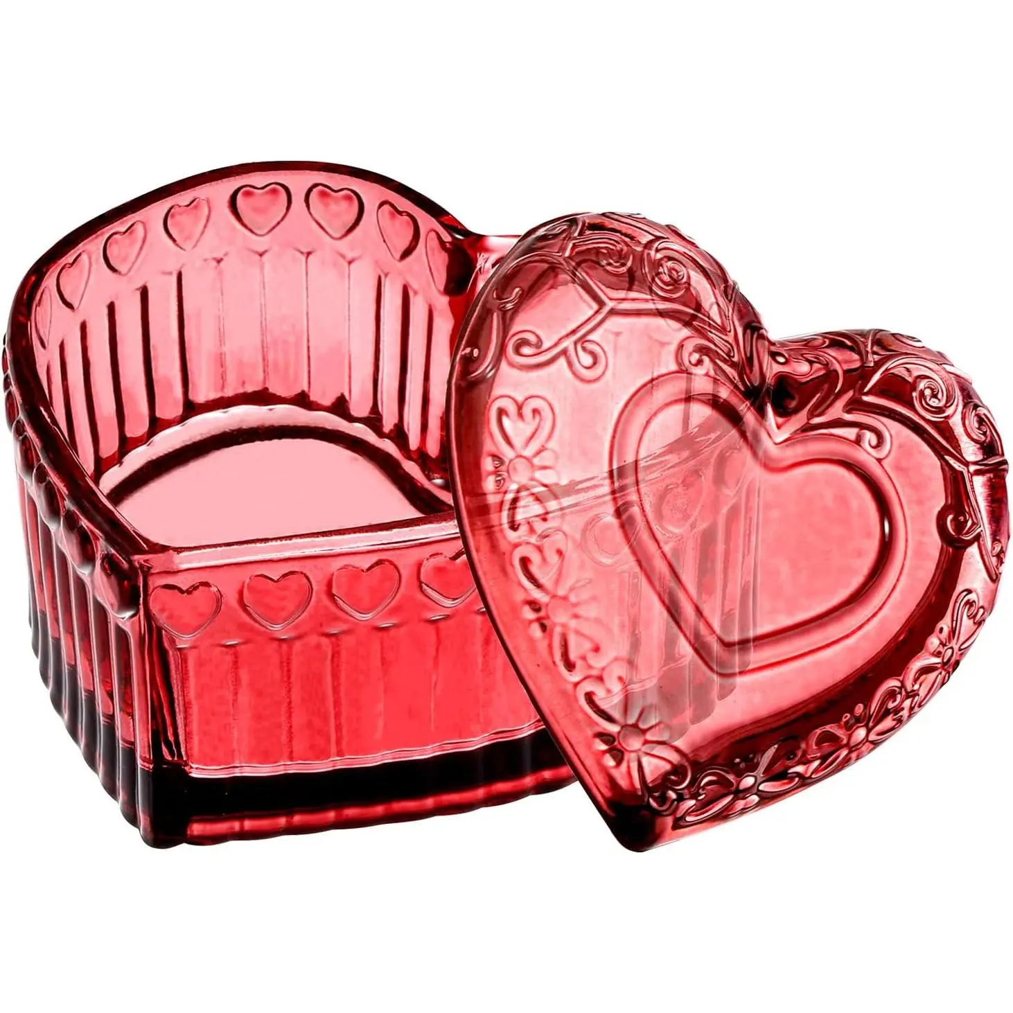 Glass  Box for Girls Heart Shaped Container with  Small Decorative Trinket Organizer for Vanity Room Decor  Red Storage Jar for Rings Earrings Necklaces