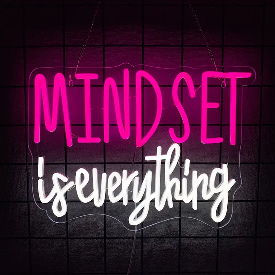Mindset is Everything Neon Sign Inspirational LED Light Up Sign for Wall Decor USB Powered Positive Quotes Motivational Neon Light for Office School Home Led Decor,USB Powered,Easy to Hanging