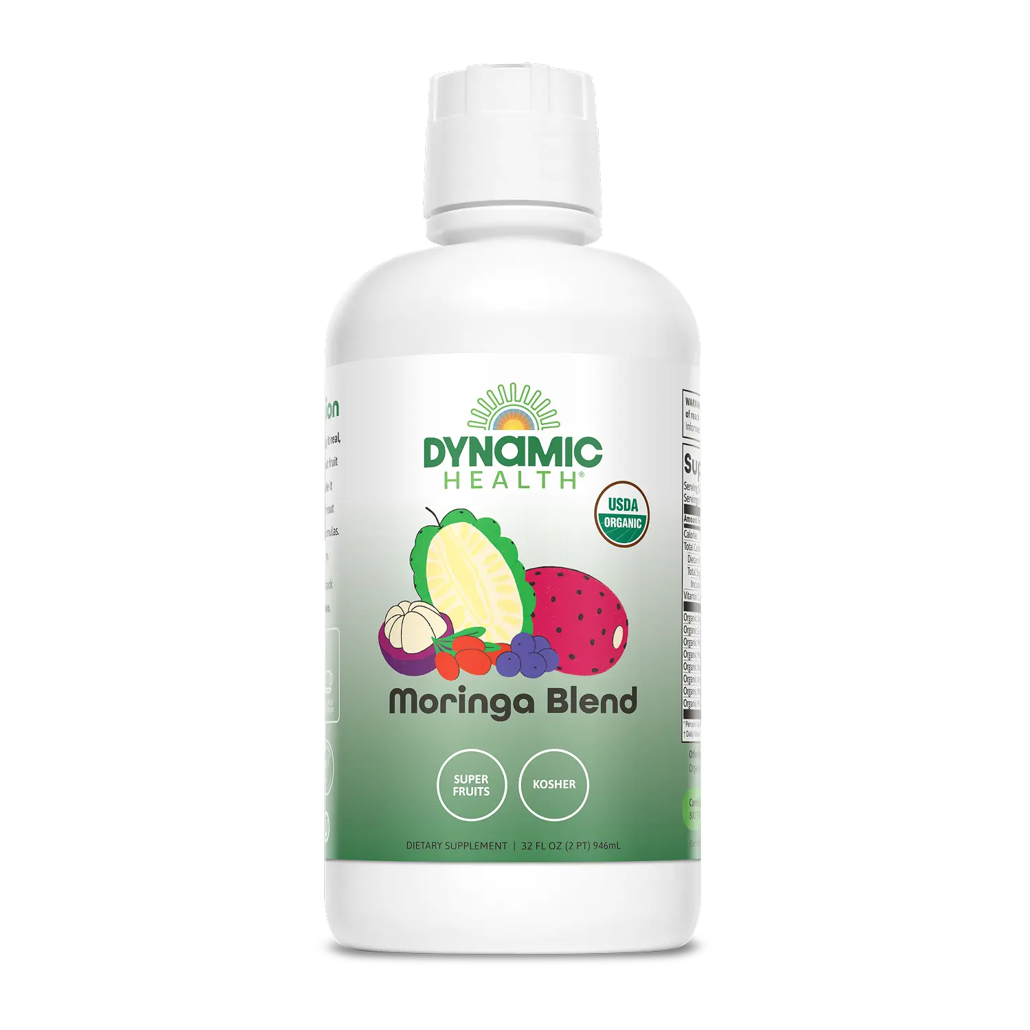 Dynamic Health Organic Moringa Blend Beverage, 32 fl oz Kosher Dietary Supplement - Superfruit Juice Blend with Moringa, Mangosteen, Dragon Fruit