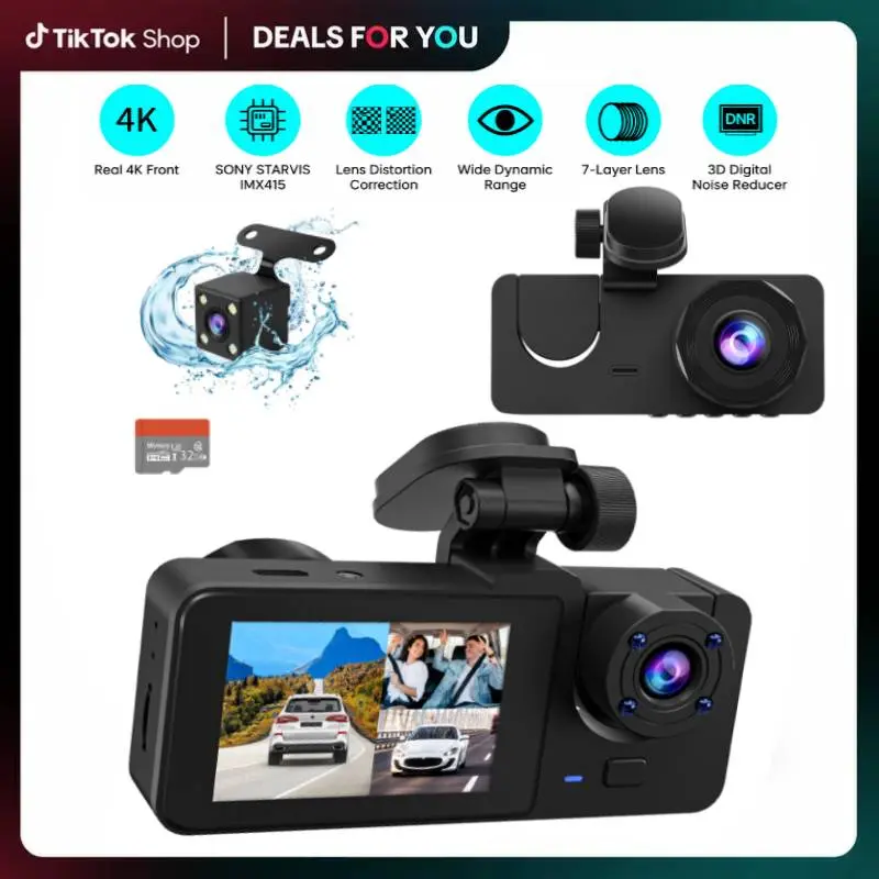 4k Full UHD Car Dash Cam with Front and Rear Cameras, Free 64GB SD Card, HDR, WDR, Night Vision, Loop Recording, 24H Parking Mode, No App Required Car Driving Recorder
