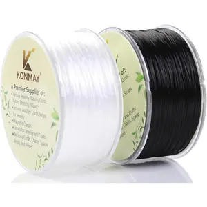 KONMAY 0.8mm White&Black Spandex Elastic String with Dispenser, Soft Stretch Beading Cord, 90 Yards for Bracelets, Necklaces & Jewelry Making