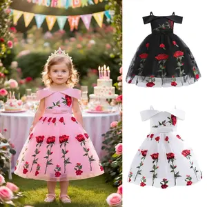 2-10t kindergarten graduation pink dress Toddler Girls Princess Dress Off The Shoulder Evening Rose Print Dress Gauze Dress One Piece Party Feast Dress 5th grade prom dresses blue sparkly dress girl ZT-2910 Costume