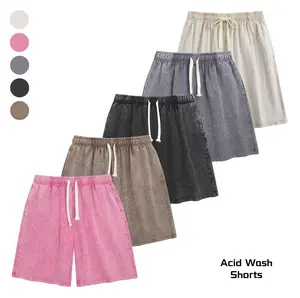 Sunland Acid Washed Sweat Shorts 260G Cotton Athletic Elastic Waist Drawstring Gym Workout Jogger Pants with Pockets Premium Comfort Softness Functional Adjustable Design