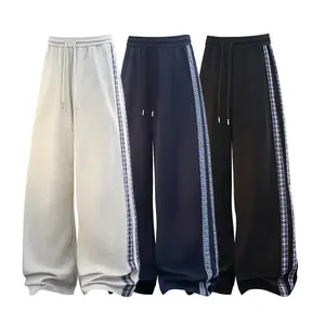 Men’s Casual Sweatpants with Plaid Side Panels | Loose Fit Wide Leg Pants with Pockets, Casual Regular Fit for All Seasons