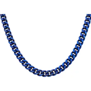 Mens 10mm Matte Blue Stainless Steel Miami Cuban Link Chain Necklace With Box Clasp