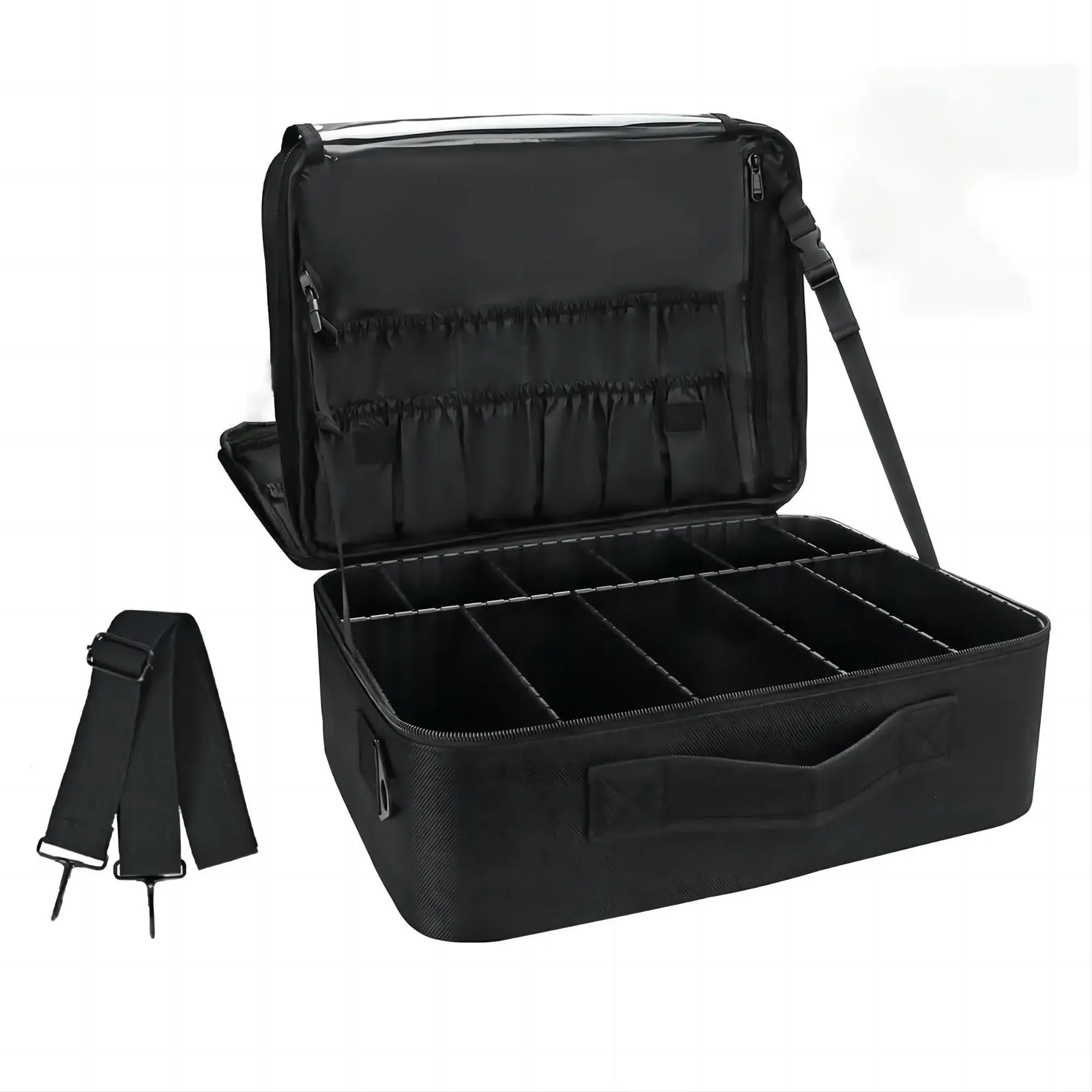 Large Capacity Travel Makeup Train Case with Adjustable Dividers, Portable Artist Storage Bag with Shoulder Strap, Makeup Organizer, Travel Cosmetic Bag, Makeup Bags