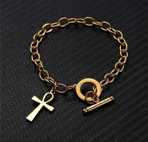 Stainless Steel Chain Ankh Charm Bracelet