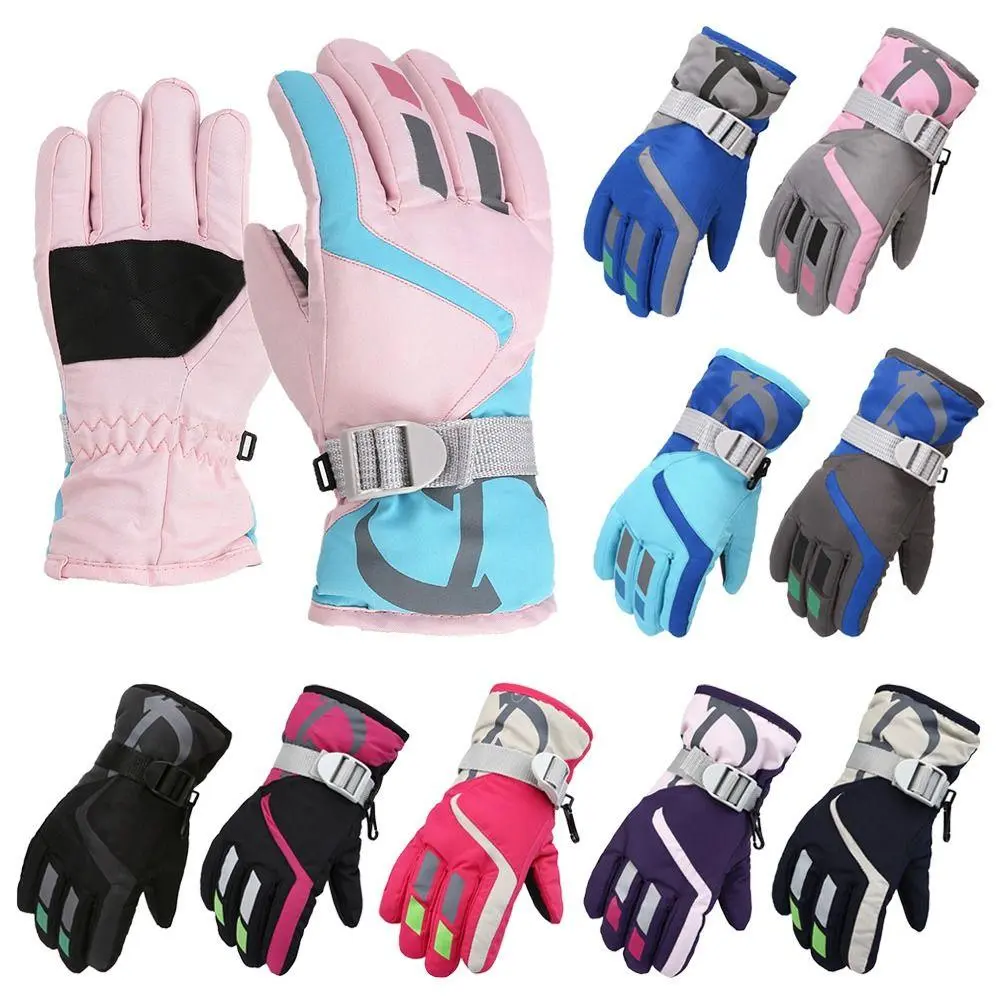 1x Pair of Kids Ski Snowboard Gloves, 21.5cm, for 4-7 Years Old, Windproof, Waterproof, Thick Warm, Elastic Band Wrist, Hook and Loop Design Winter Gloves