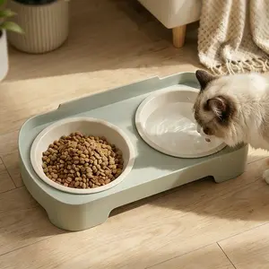 Elevated Dual Bowl Dog Bowl, Anti-Tip Cat Bowl, Ideal for Food and Water, Easy to Clean, Suitable for Dogs and Cats