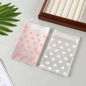 50 Sweet Simple Heart Self-Sealing Bags, Card Packaging Essential, Transparent Adhesive Bags for Small Cards and Hair Clips, Resealable Packaging