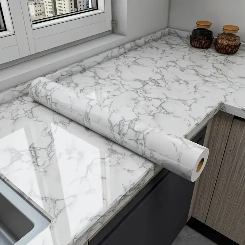A self-adhesive marble wallpaper, Bathroom Peel And Stick Wallpaper, waterproof, heat and oil resistant wall and tabletop stickers, randomly paired with shapes and stripes for furniture, bathrooms, kitchen renovations and home decor