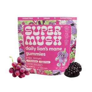 SuperMush Lion’s Mane + L-Theanine Gummies, Calm Energy & Sharp Focus, Sugar-Free - Daily Brain Support