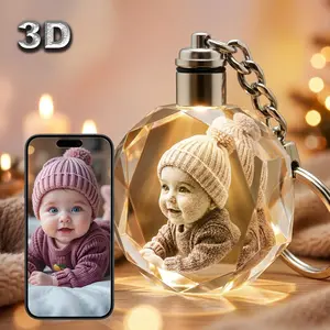 Custom Photo LED 3D Crystal Keychain, 2D/3D Laser Engraving, Personalized Glowing Keyring, Creative Gift for Mother’s Day, Birthday, Anniversary, Souvenir
