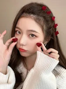 10 Pcs Cute Mini Velvet Heart Hair Clips, Girl Bangs Side Clip, Simple Shark Clip, Fashionable Hairstyling Accessory