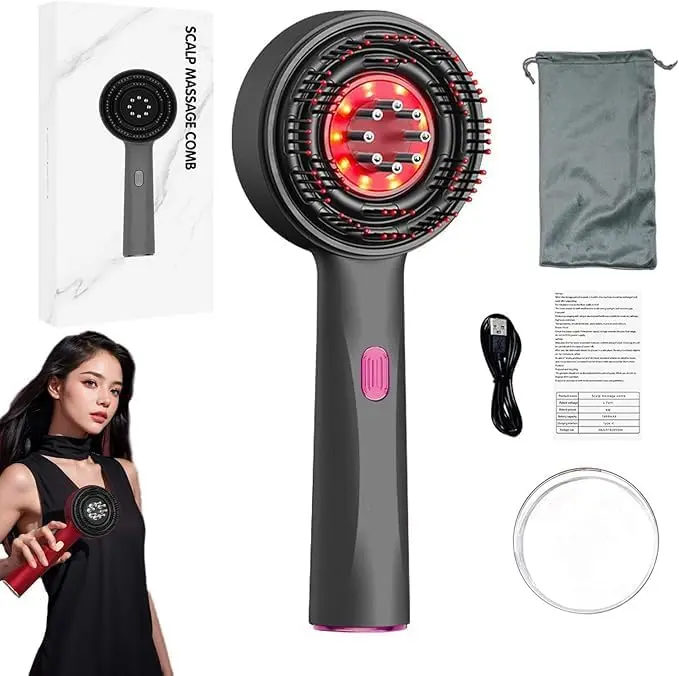 LED Scalp Massager Comb - 3-in-1 Hair Oil Applicator with Red Light & Deep Kneading Massage