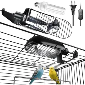 Bird Cage Light Fixture Combo Kit with Chew Guard, Lamp Hood with 2.4% UVB UVA 20W Compact Fluorescent Bulb for All Kinds of Captive Birds