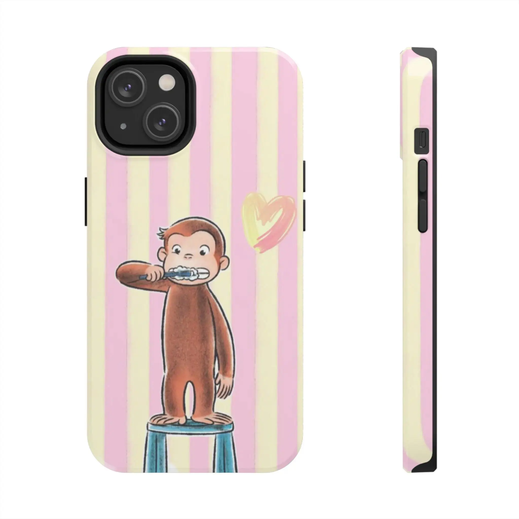 Curious George - Morning Routine - Phone Case  Cute Cartoon Monkey Brushing Teeth  Cover,phone Case Suitable for Iphone 11/12/13/14/15/16/17 Pro Promax Plus Air and Samsung S22/S23/S24/S25 Plus Ultra Fe, Gift, Accessories, Shell